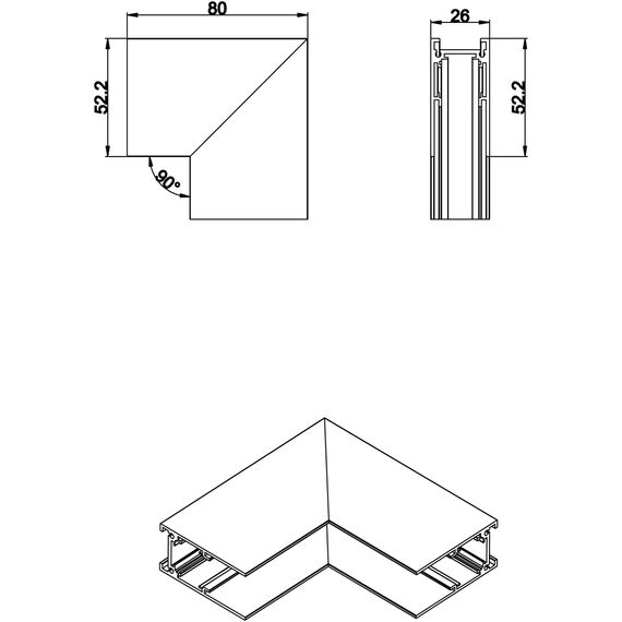 Donolux Inner corner CB Внутренний угол-соединитель для подвесного/накладного/встраиваемого шинопровода, изображение 3