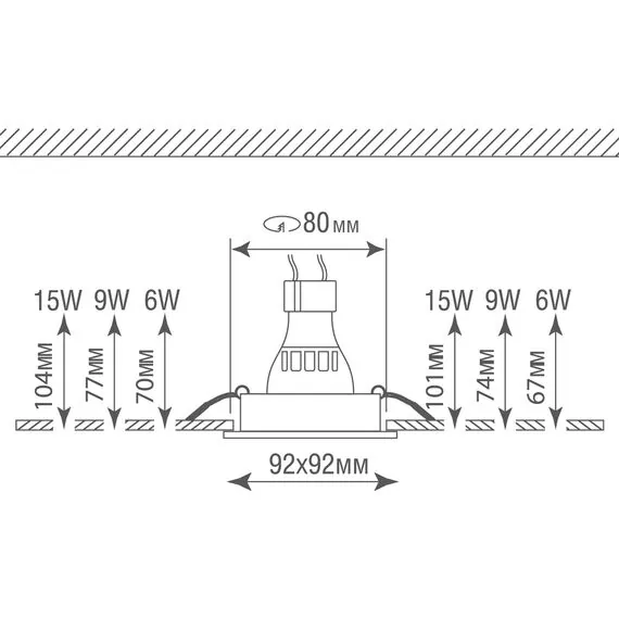 Donolux DL1520SQ1B Светильник встраиваемый, поворотный квадрат, GU10, L92хW92xH60мм, IP20, черный, без лампы, изображение 5