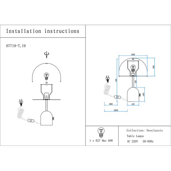 Kink Light 07719-T,19 Настольная лампа Гент черный d28 h47 E27 1*40W, изображение 2