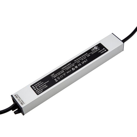 Donolux DNHF60V24IP67Slim Блок питания для светодиодной ленты 60Вт,DC24В,2.5А, IP67, 222x30x20мм,серия:DN8HF, изображение 2