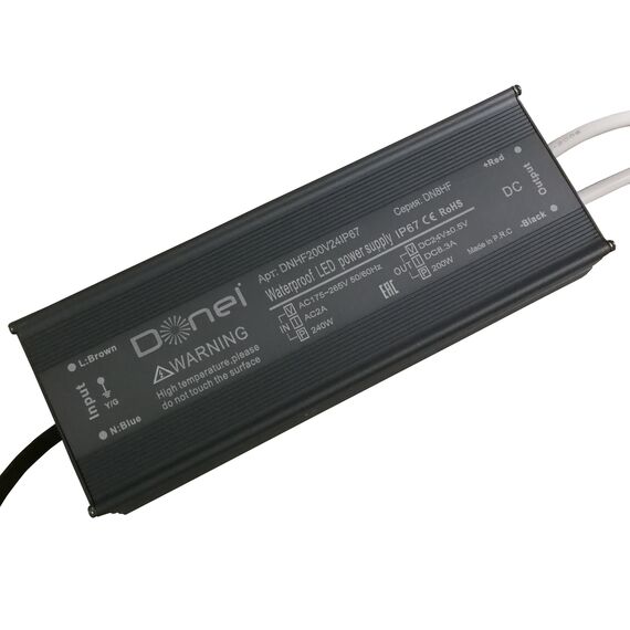 Donolux DNHF200V24IP67 Блок питания для светодиодной ленты 200Вт,DC24В,8.33А, IP67, 215x71x35 мм, изображение 3