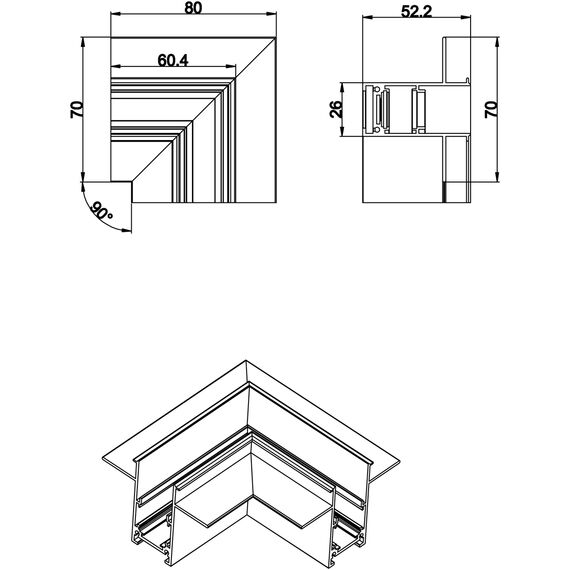 Donolux L corner InB М L-образный угол-соединитель для встраиваемого шинопровода, L80*W80*H52,5, изображение 4