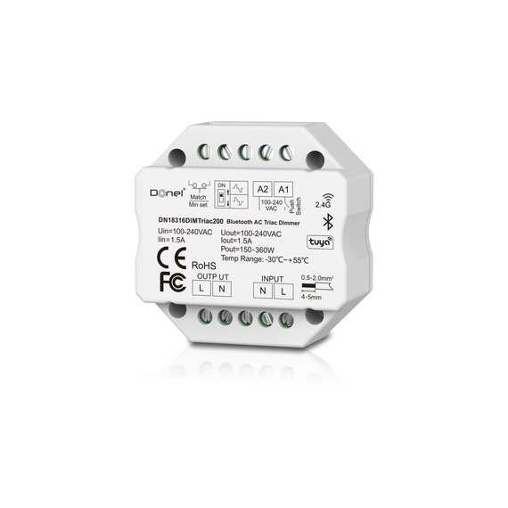 Donolux DN18316DIMTriac200 Диммер BT+RF+Push, AC 230В 1 канал.1.5А, макс.мощность LED 200Вт, Push-Dim, изображение 2