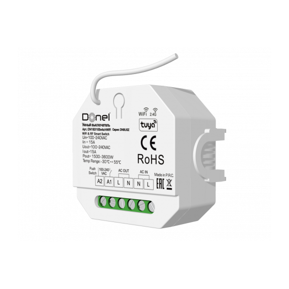 Donolux DN18316SwitchWiFi Умный выключатель Wi-Fi+RF+Push, AC 230В 1 канал.16А, макс.мощность 3600Вт