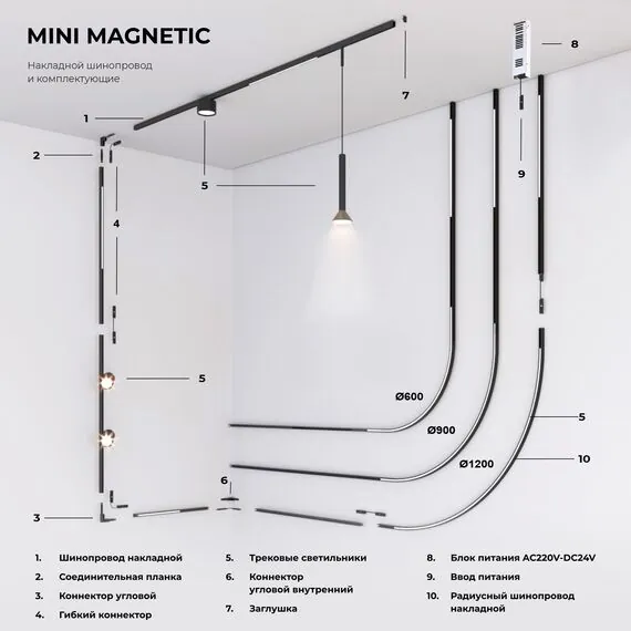 Elektrostandard a065640 Mini Magnetic Коннектор угловой внутренний для накладного шинопровода (черный) 85180/00, изображение 7