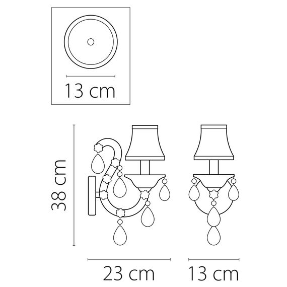 Lightstar 726611 Бра  PRINCIA 1х40W E14 (основание, напатронник БЕЛЫЙ, кристалл ПРОЗРАЧНЫЙ), изображение 2