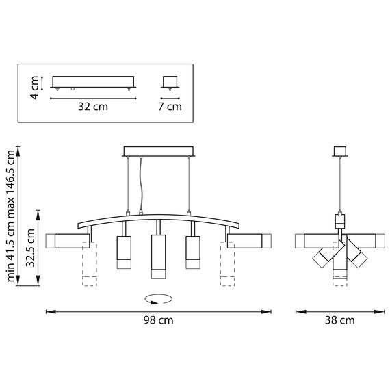 Lightstar LR7353628631 Люстра RULLO 5х50W GU10 ЧЕРНЫЙ/БЕЛЫЙ (571735+214436-2+214486-3+202431-5), изображение 2