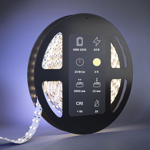Led Strip 201111 Светодиодная лента 24В 2835 20Вт/м 3000К 5м IP 20 201111, изображение 2