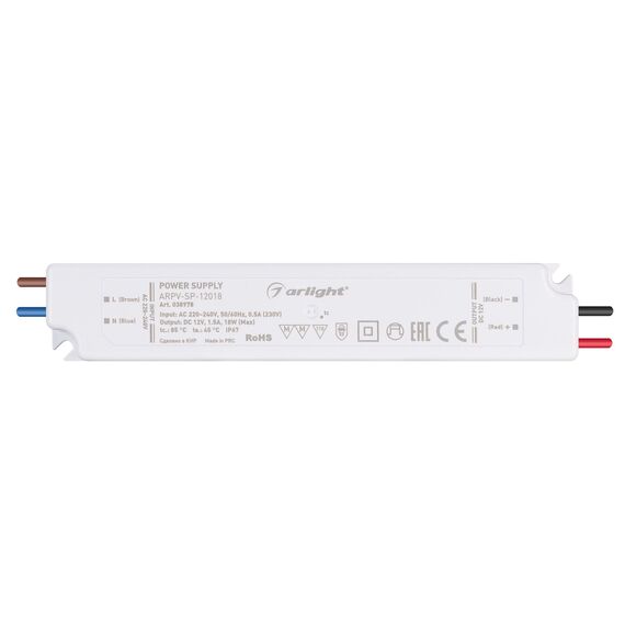 Arlight 038978 Блок питания ARPV-SP-12018 (12V, 1,5A, 18W) (Arlight, IP67 Пластик, 5 лет) 038978, изображение 4