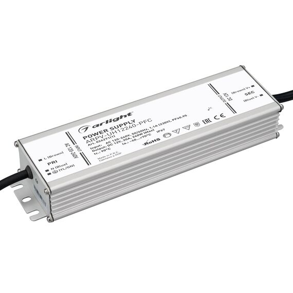Arlight 024271(1) Блок питания ARPV-UH12240-PFC (12V, 20,0A, 240W) (Arlight, IP67 Металл, 7 лет) 024271(1), изображение 2