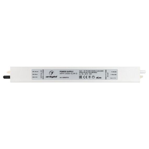 Arlight 025027(1) Блок питания ARPV-24060-SLIM-D (24V, 2,5A, 60W) (Arlight, IP67 Металл, 3 года) 025027(1), изображение 3
