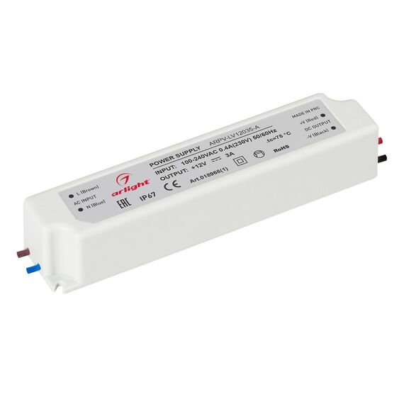 Arlight 018968(1) Блок питания ARPV-LV12035-A (12V, 3,0A, 36W) (Arlight, IP67 Пластик, 3 года) 018968(1)