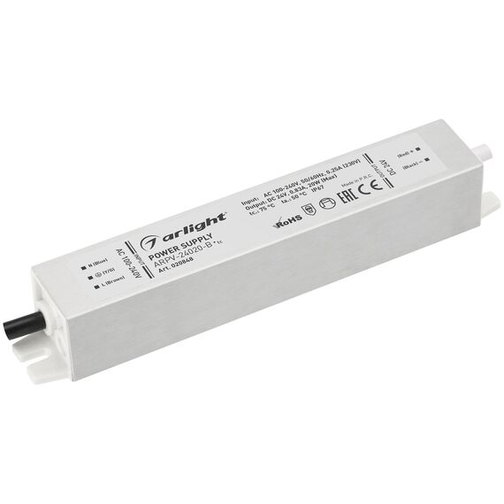 Arlight 020848 Блок питания ARPV-24020-B (24V, 0,8A, 20W) (Arlight, IP67 Металл, 3 года) 020848