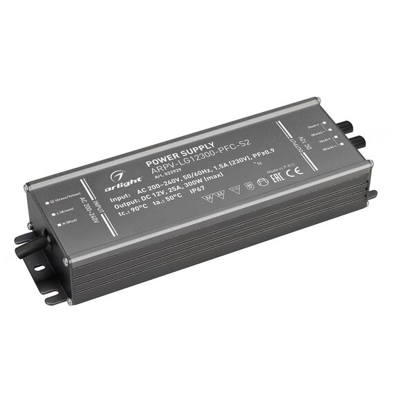 Arlight 022929 Блок питания ARPV-LG12300-PFC-S2 (12V, 25,0A, 300W) (Arlight, IP67 Металл, 5 лет) 022929, изображение 2