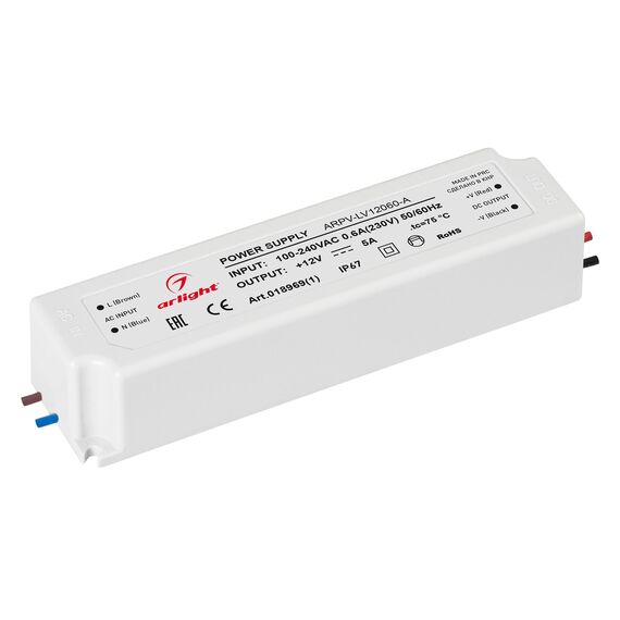 Arlight 018969(1) Блок питания ARPV-LV12060-A (12V, 5,0A, 60W) (Arlight, IP67 Пластик, 3 года) 018969(1)