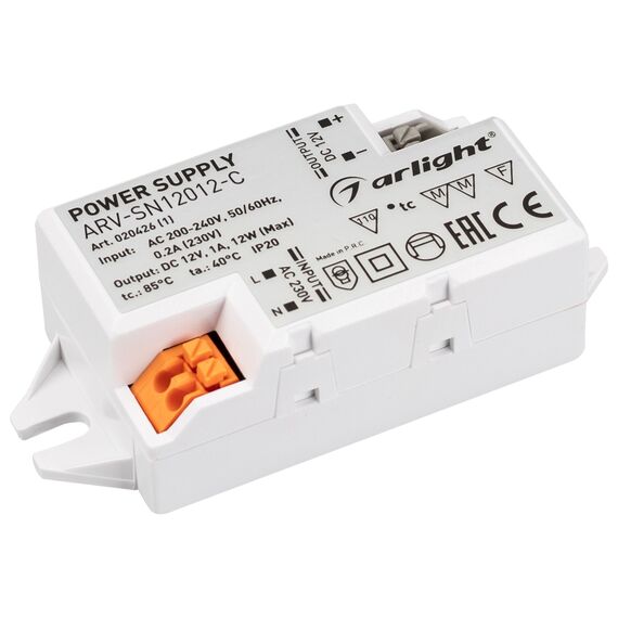 Arlight 020426(1) Блок питания ARV-SN12012-C (12V, 1A, 12W) (Arlight, IP20 Пластик, 3 года) 020426(1), изображение 2