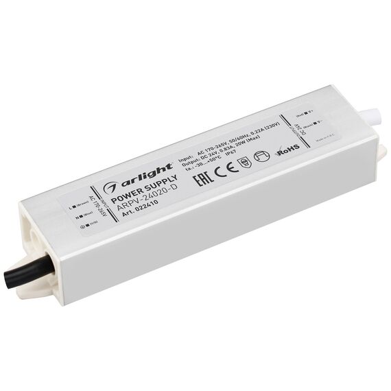 Arlight 022410 Блок питания ARPV-24020-D (24V, 0,8A, 20W) (Arlight, IP67 Металл, 3 года) 022410, изображение 2