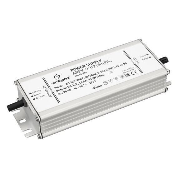 Arlight 024269 Блок питания ARPV-UH12150-PFC (12V, 12,5A, 150W) (Arlight, IP67 Металл, 7 лет) 024269, изображение 2