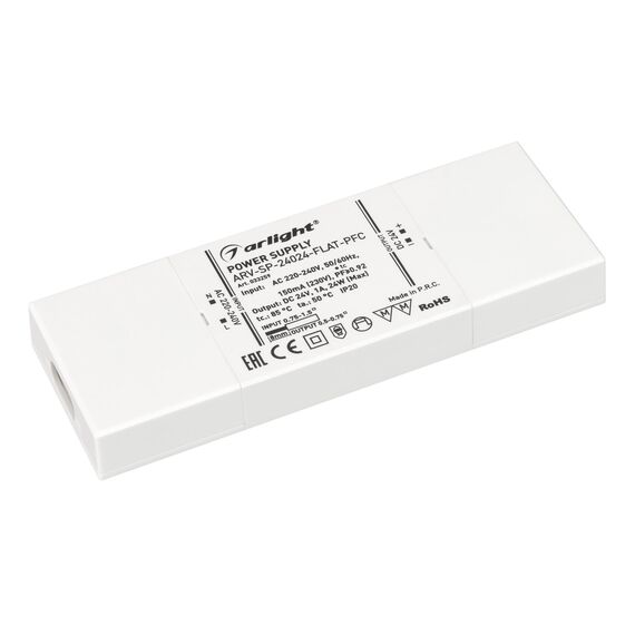 Arlight 033259 Блок питания ARV-SP-24024-FLAT-PFC (24V, 1A, 24W) (Arlight, IP20 Пластик, 5 лет) 033259