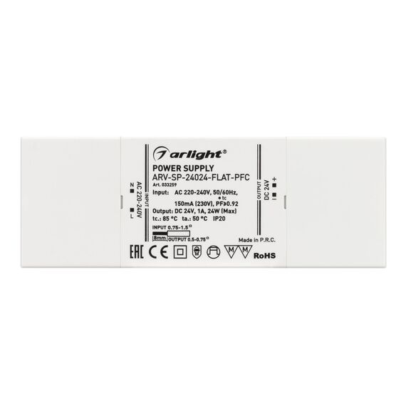 Arlight 033259 Блок питания ARV-SP-24024-FLAT-PFC (24V, 1A, 24W) (Arlight, IP20 Пластик, 5 лет) 033259, изображение 4