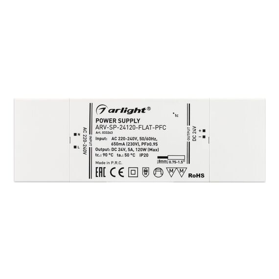 Arlight 033263 Блок питания ARV-SP-24120-FLAT-PFC (24V, 5A, 120W) (Arlight, IP20 Пластик, 5 лет) 033263, изображение 4