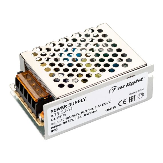Arlight 026152 Блок питания ARS-35-24 (24V, 1,5A, 35W) (Arlight, IP20 Сетка, 2 года) 026152