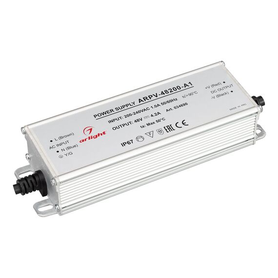 Arlight 034690 Блок питания ARPV-48200-A1 (48V, 4,2A, 200W) (Arlight, IP67 Металл, 3 года) 034690