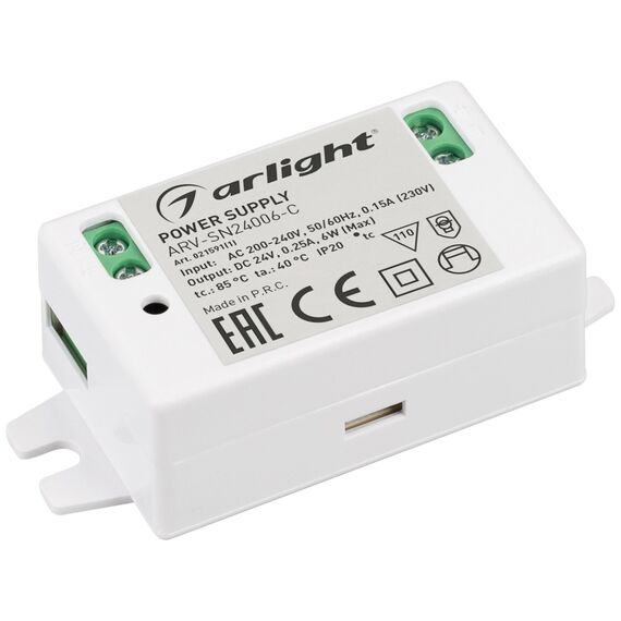 Arlight 021591(1) Блок питания ARV-SN24006-C (24V, 0,25A, 6W) (Arlight, IP20 Пластик, 3 года) 021591(1)