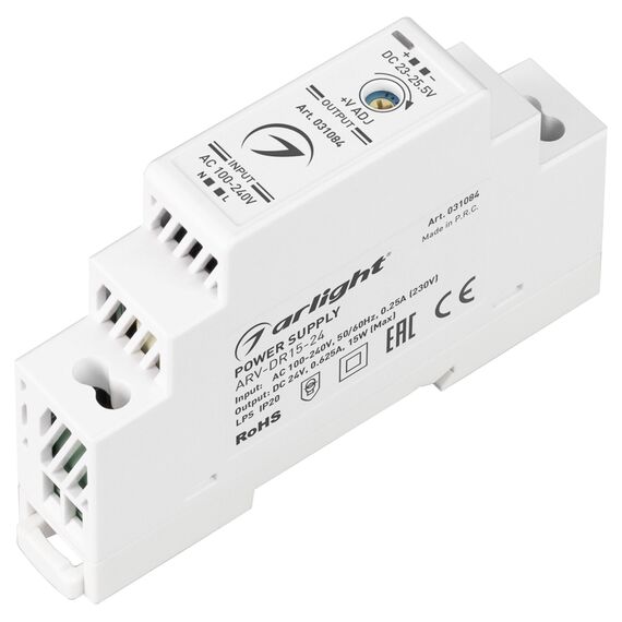 Arlight 031084 Блок питания ARV-DR15-24 (24V, 0,63A, 15W) (Arlight, IP20 DIN-рейка) 031084, изображение 2