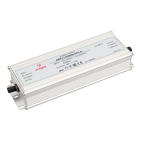 Arlight 030033 Блок питания ARPV-LG48200-PFC-A (48V, 4,2A, 200W) (Arlight, IP67 Металл, 5 лет) 030033