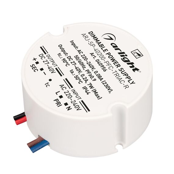 Arlight 040956 Блок питания ARJ-SP-40200-PFC-TRIAC-R (7W, 27-40V, 200mA) (Arlight, IP44 Пластик, 5 лет) 040956