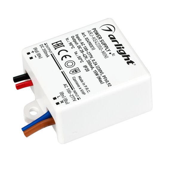 Arlight 024903(1) Блок питания ARJ-KE42350-MINI (15W, 350mA, PFC) (Arlight, IP20 Пластик, 5 лет) 024903(1)