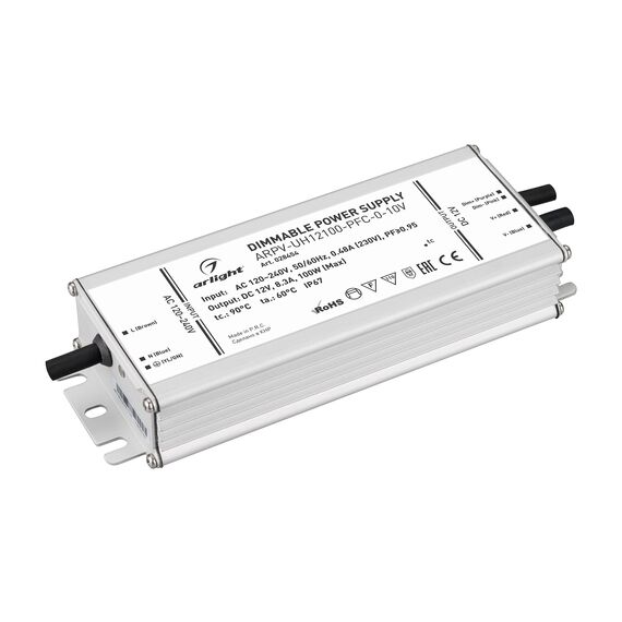 Arlight 028454 Блок питания ARPV-UH12100-PFC-0-10V (12V, 8,3A, 100W) (Arlight, IP67 Металл, 7 лет) 028454