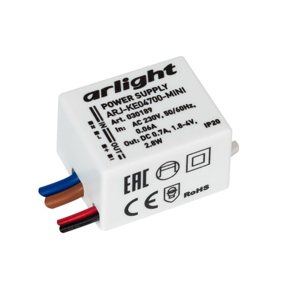 Arlight 030189 Блок питания ARJ-KE04700-MINI (2,8W, 700mA) (Arlight, IP20 Пластик, 5 лет) 030189