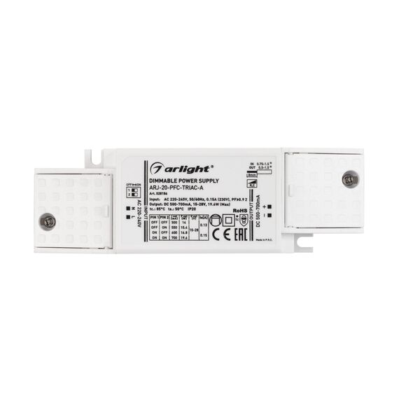 Arlight 028186 Блок питания ARJ-20-PFC-TRIAC-A (20W, 500-700mA) (Arlight, IP20 Пластик, 5 лет) 028186, изображение 4