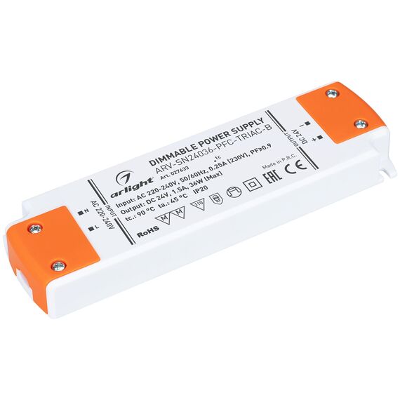 Arlight 027633 Блок питания ARV-SN24036-PFC-TRIAC-B (24V, 1,5A, 36W) (Arlight, IP20 Пластик, 3 года) 027633, изображение 2