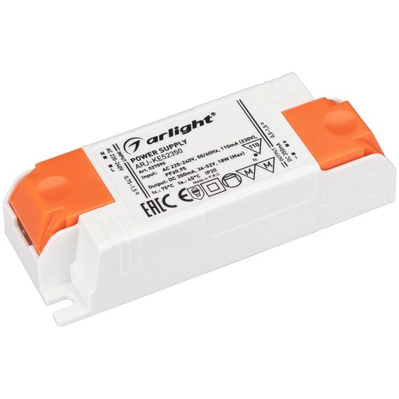 Arlight 027590 Блок питания ARJ-KE52350 (18W, 350mA, PFC) (Arlight, IP20 Пластик, 5 лет) 027590