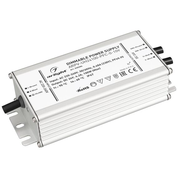 Arlight 030284 Блок питания ARPV-UH24100-PFC-0-10V (24V, 4,2A, 100W) (Arlight, IP67 Металл, 7 лет) 030284