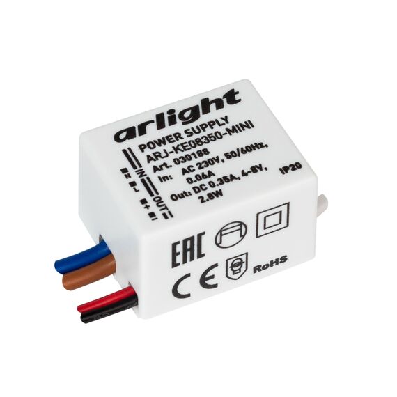 Arlight 030188 Блок питания ARJ-KE08350-MINI (2,8W, 350mA) (Arlight, IP20 Пластик, 5 лет) 030188