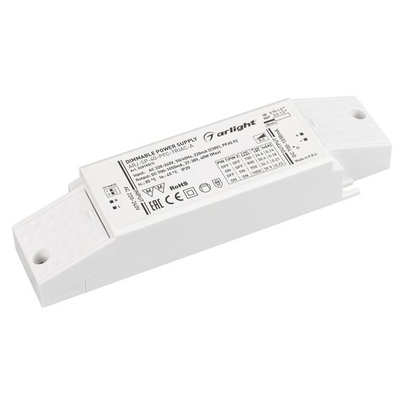 Arlight 028185(1) Блок питания ARJ-SP-40-PFC-TRIAC-INS (40W, 27-38V, 0,7-1,05A) (Arlight, IP20 Пластик, 5 лет) 028185(1)