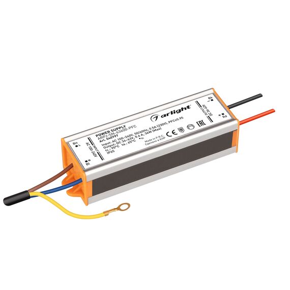 Arlight 040797 Блок питания ARPJ-SN-63600-PFC (36W, 34-63V, 600mA) (Arlight, IP65 Металл, 3 года) 040797