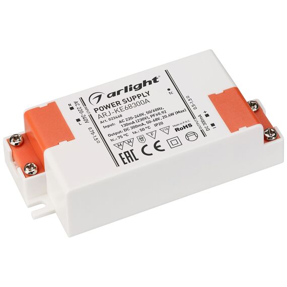 Arlight 023448 Блок питания ARJ-KE68300A (20W, 300mA, PFC) (Arlight, IP20 Пластик, 5 лет) 023448, изображение 2