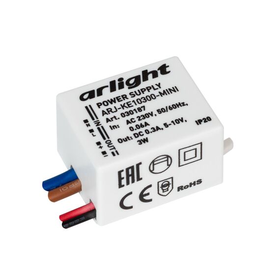 Arlight 030187 Блок питания ARJ-KE10300-MINI (3W, 300mA) (Arlight, IP20 Пластик, 5 лет) 030187