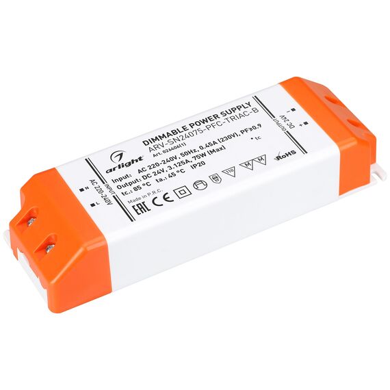 Arlight 026406(1) Блок питания ARV-SN24075-PFC-TRIAC-B (24V, 3,1A, 75W) (Arlight, IP20 Пластик, 3 года) 026406(1), изображение 2