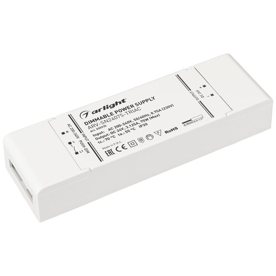 Arlight 030935 Блок питания ARV-SN24075-TRIAC (24V, 3,125A, 75W) (Arlight, IP20 Пластик, 3 года) 030935