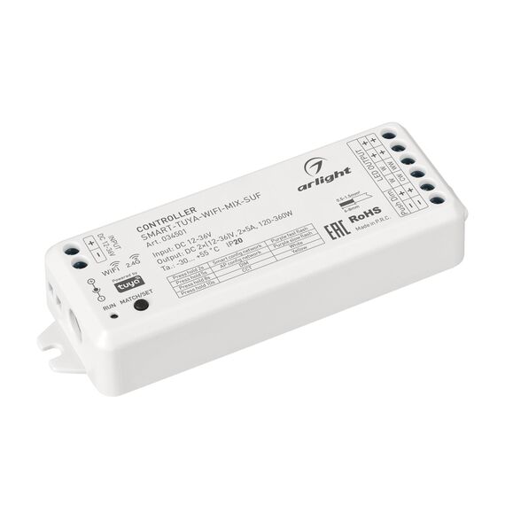 Arlight 034501 Контроллер SMART-TUYA-WIFI-MIX-SUF (12-36V, 2x5A, 2,4G) (Arlight, IP20 Пластик, 5 лет) 034501