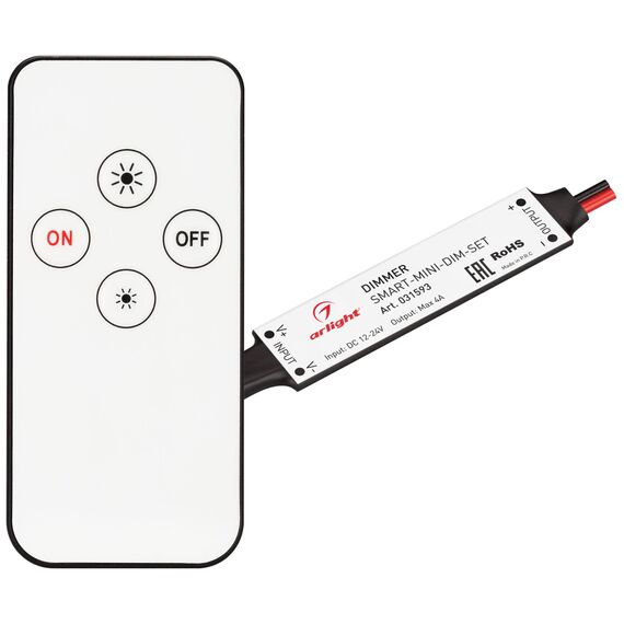Arlight 031593 Диммер SMART-MINI-DIM-SET (12-24V, 1x4A, ПДУ 4кн, IR) (Arlight, IP20 Пластик, 5 лет) 031593