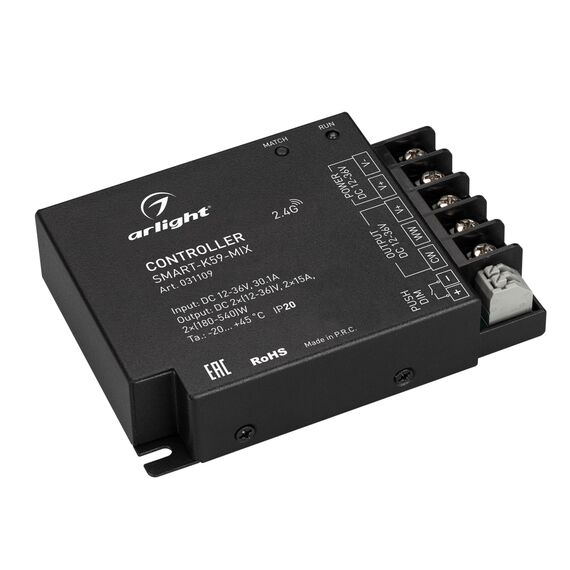 Arlight 031109 Контроллер SMART-K59-MIX (12-36V, 2x15A, 2,4G) (Arlight, IP20 Металл, 5 лет) 031109