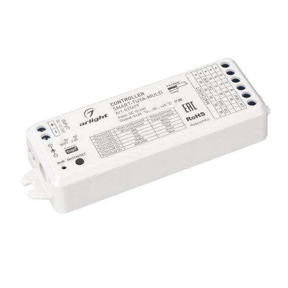 Arlight 031679 Контроллер SMART-TUYA-MULTI (12-24V, 5x3A, RGB-MIX, 2,4G) (Arlight, IP20 Пластик, 5 лет) 031679