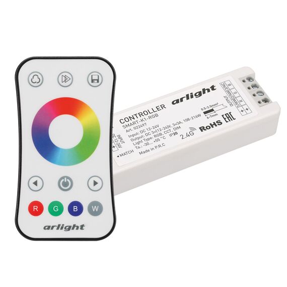 Arlight 034807 Контроллер SMART-RGB-SET-RING (12-24V, 3x3A, ПДУ 2,4G) (Arlight, IP20 Пластик, 5 лет) 034807